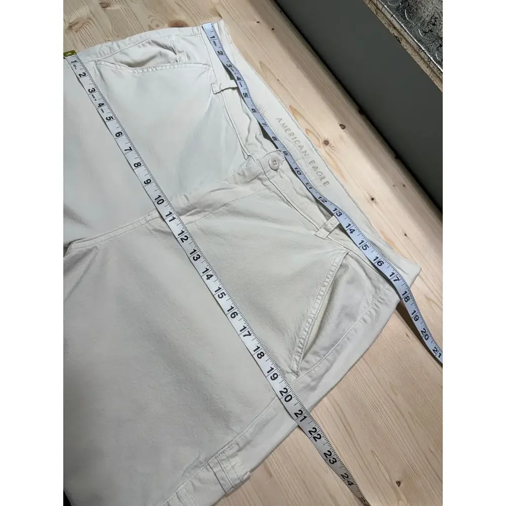American Eagle Carpenter High Rise Straight Pants Women 16 Cream Distressing